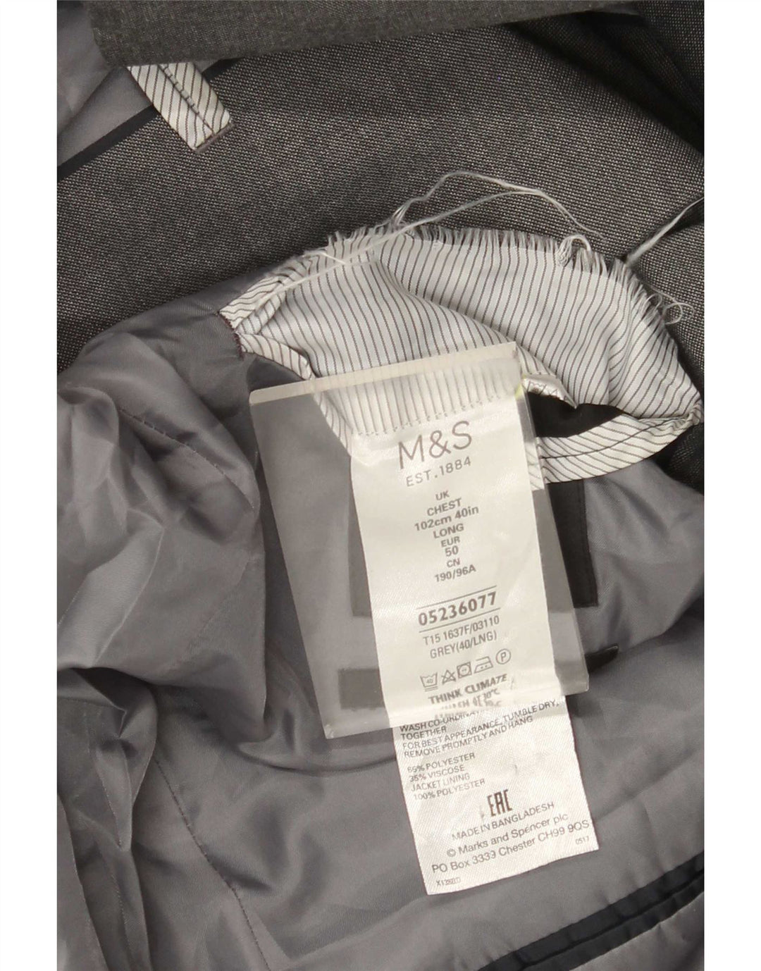 Marks & Spencer Herre 2-knaps blazerjakke UK 40 Medium Grey Polyester