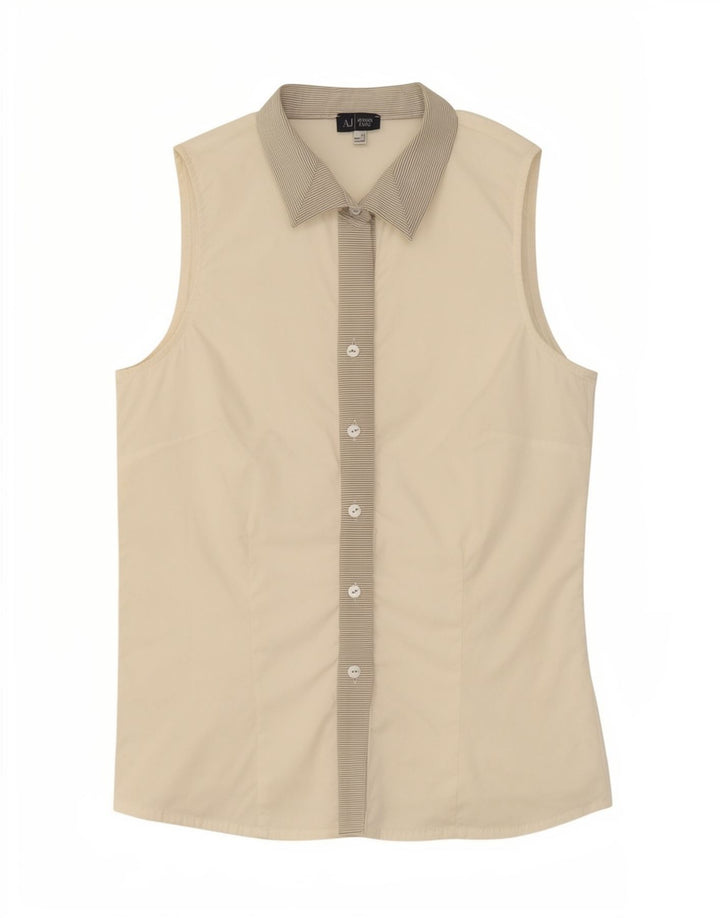 Armani Jeans Dame ærmeløs skjortebluse EU 42 Mellem hvid stribet