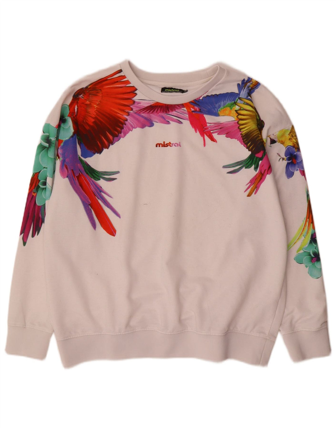 Mistral Dame Sweatshirt Jumper UK 14 Medium White Floral Hawaiian