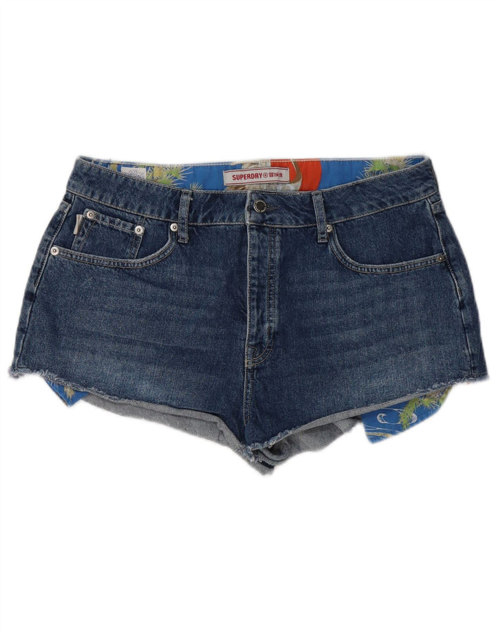 SUPERDRY Womens Distressed Denim Shorts W32 Large Blue Cotton