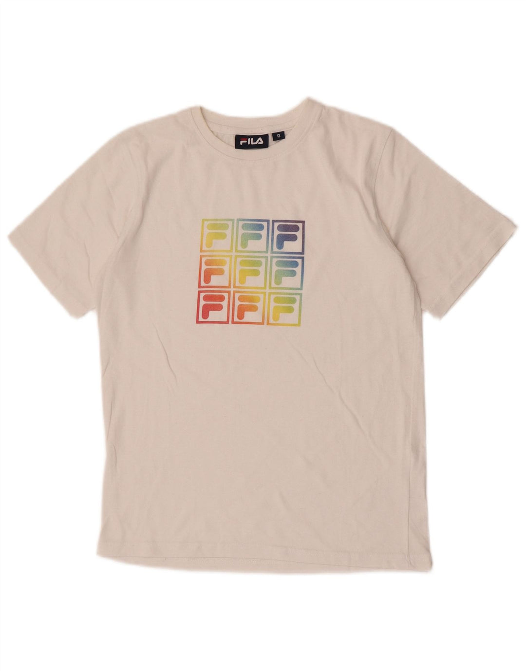 Fila Dame Grafisk T-Shirt Top UK 12 Medium White