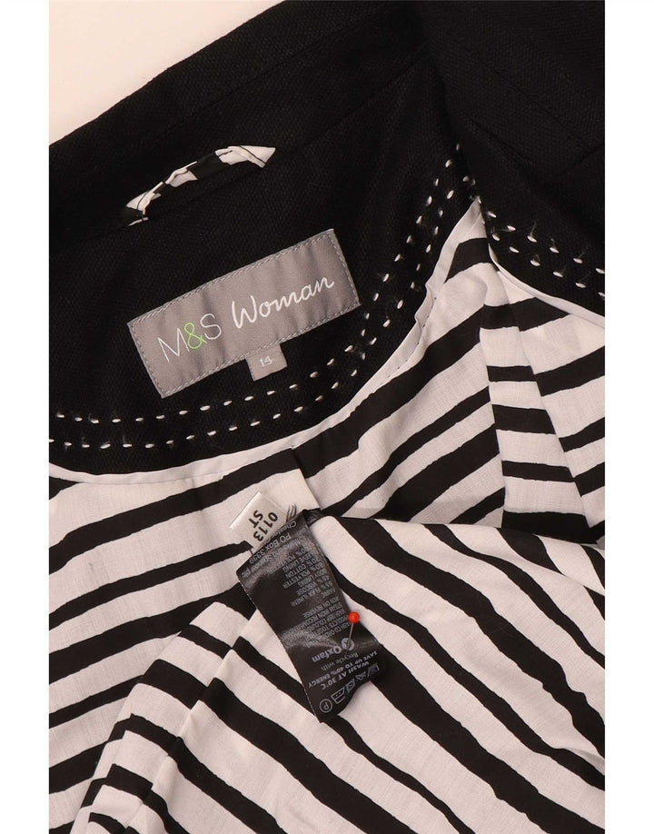 Marks & Spencer Dame 3 Button Blazer Jacket UK 14 Medium Black Linen