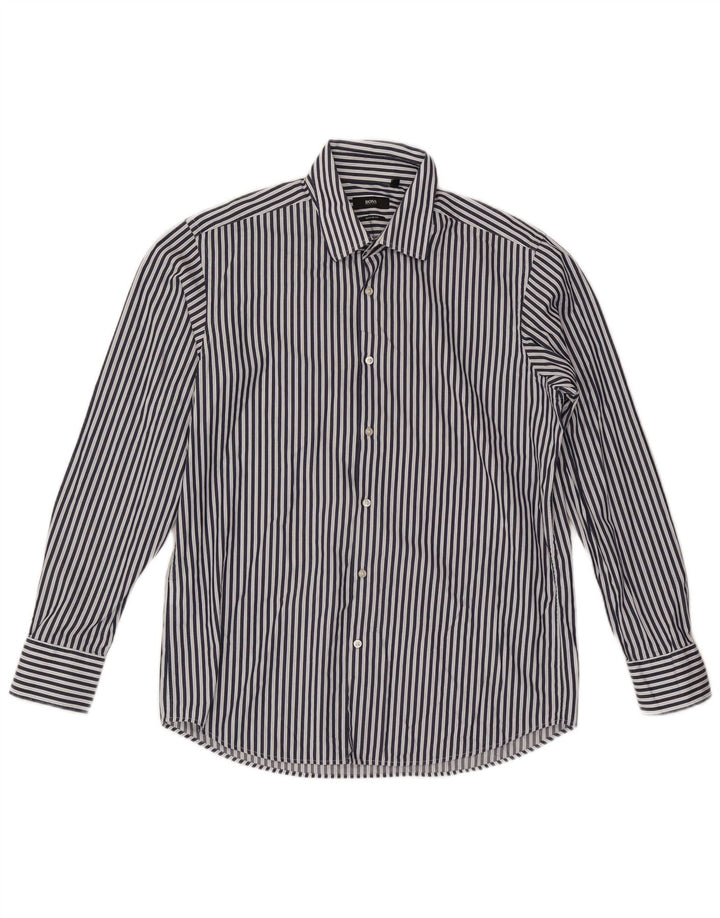 Hugo Boss Herre Regular Fit Skjorte Størrelse 42 16 1/2 Stor Marineblå Stribet