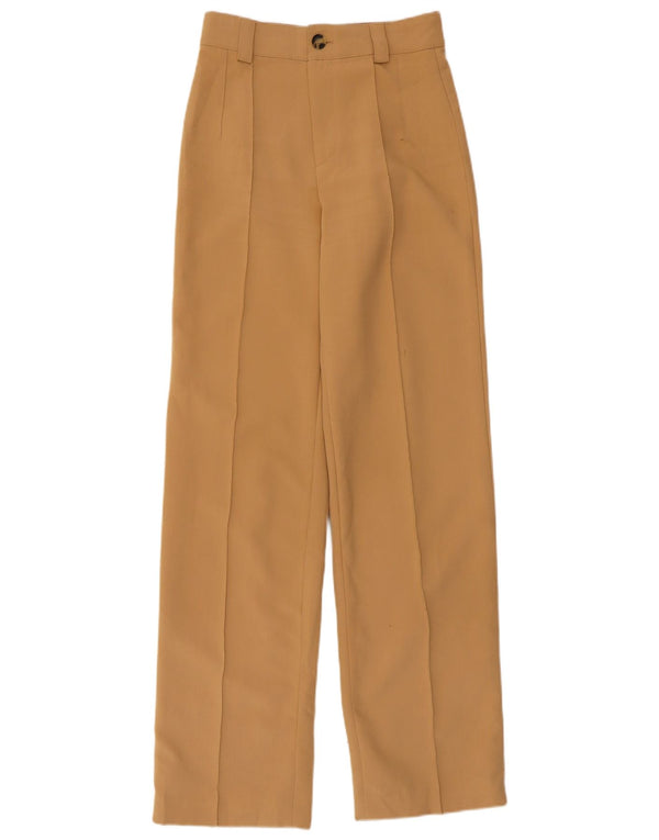 Zara Dame Højtalje Lige Casual Bukser XS W24 L32 Beige Polyester