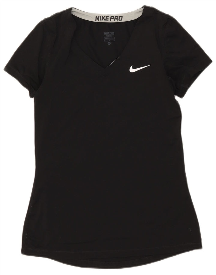 Nike Dame Dri Fit T-Shirt Top UK 12 Medium Sort Polyester