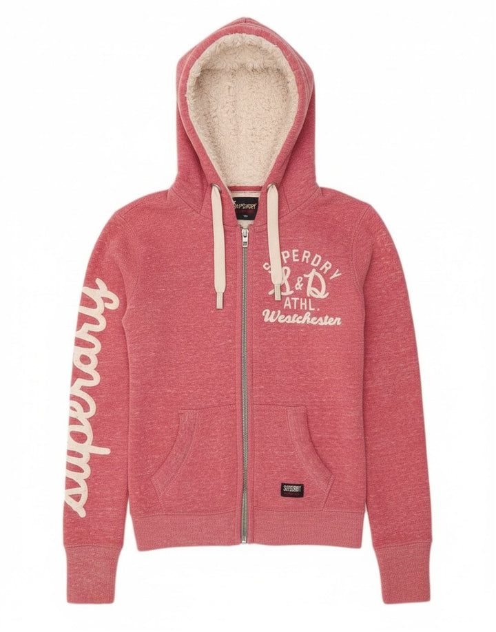 Superdry hættetrøje til kvinder med grafisk lynlås UK 10 Small Pink Polyester