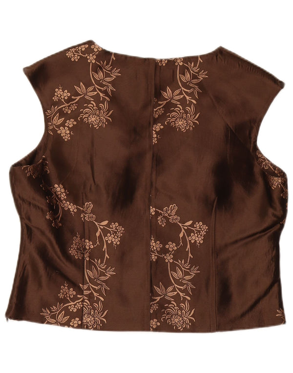 ANTONIO D'ERRICO Dame Crop Bluse Top UK 16 Large Brown Floral