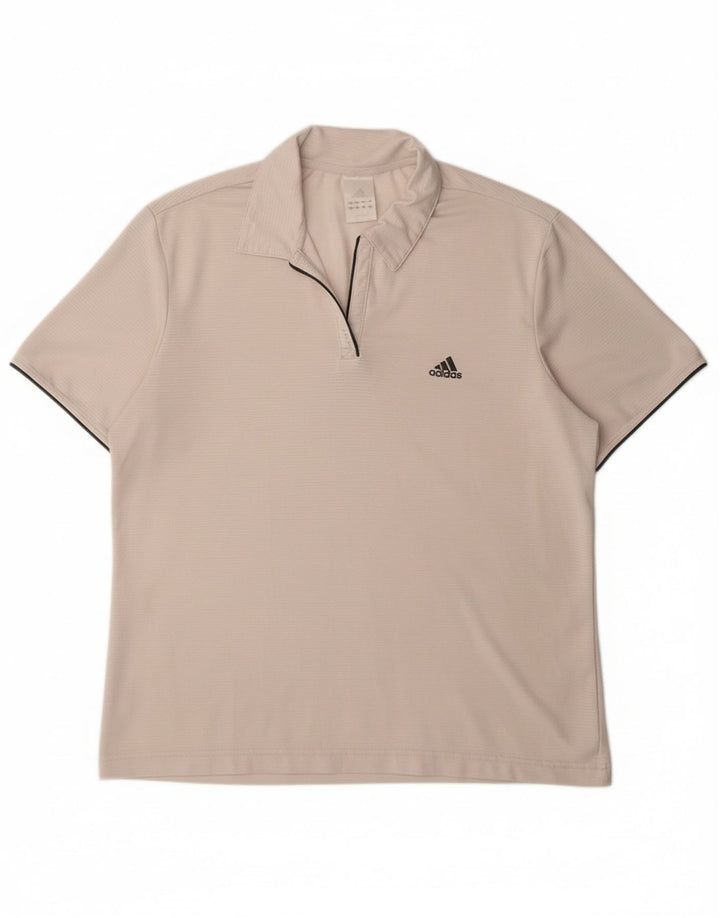 ADIDAS Womens Polo Shirt UK 16 Large Off White Striped Polyester
