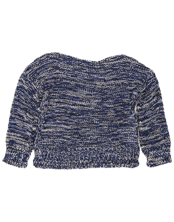 Zara Womens Crop Boat Neck Jumper Sweater UK 16 Large Navy Blue Striped