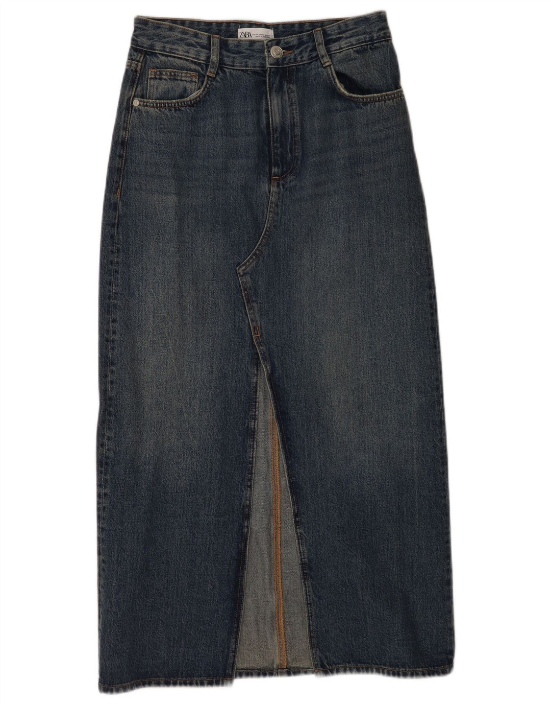 Zara Dame Denim Nederdel XS W24 Blå