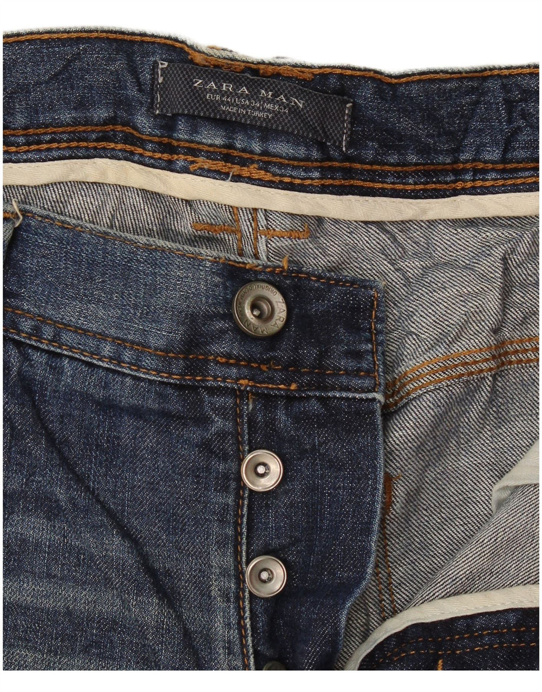 Zara Herre Distressed Straight Jeans EU 44 Large W34 L29 Navy Blue