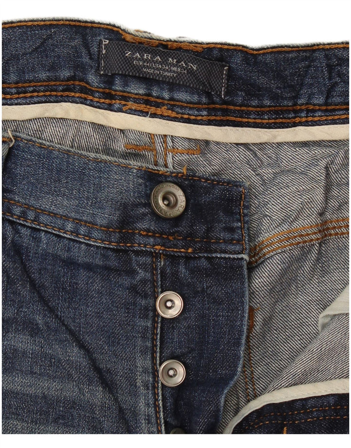 Zara Herre Distressed Straight Jeans EU 44 Large W34 L29 Navy Blue