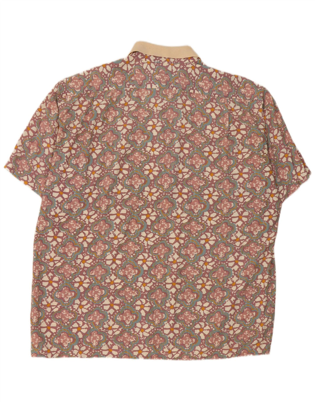 Vintage kortærmet herretrøje XL Brown Floral Viscose