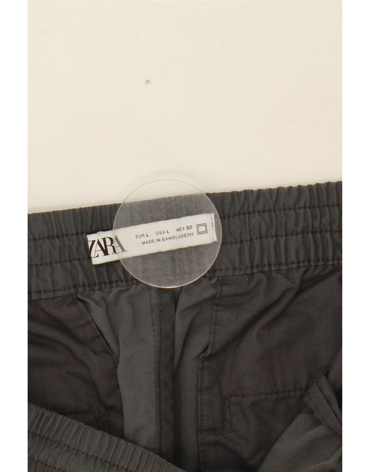Zara Herre Crop Joggers Cargo Bukser Large W32 L24 Grå Polyester