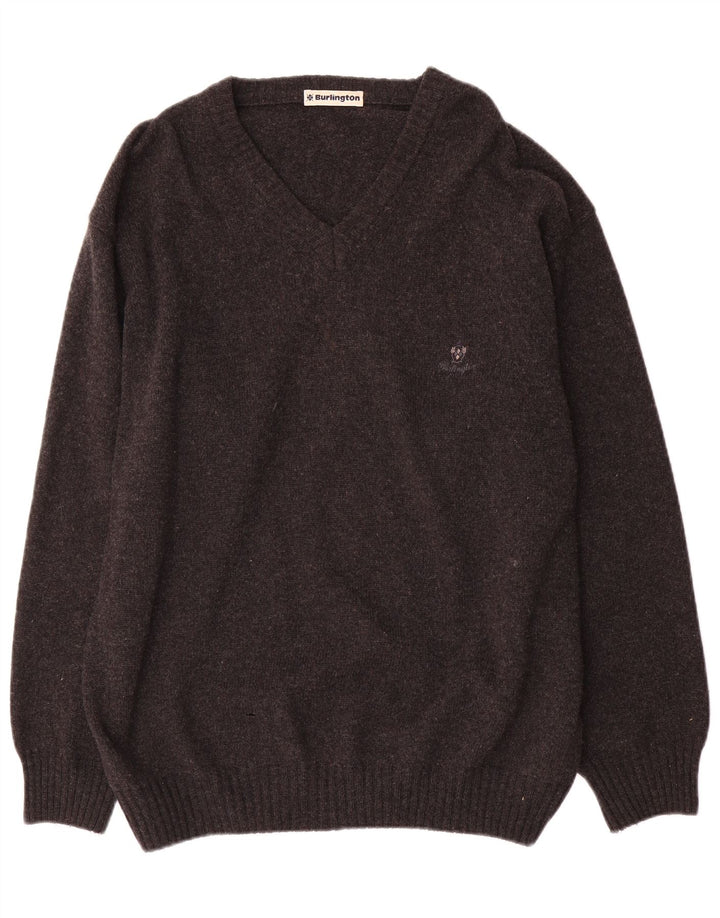 Burlington Herre V-hals sweater IT 52 XL Grå Uld