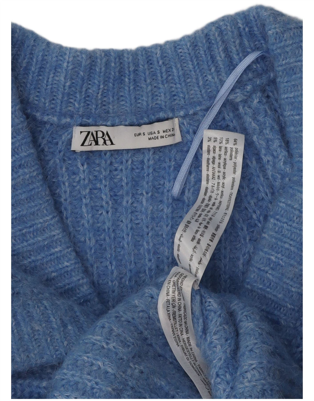 Zara Dame Cardigan Sweater UK 10 Small Blue Flecked Polyester