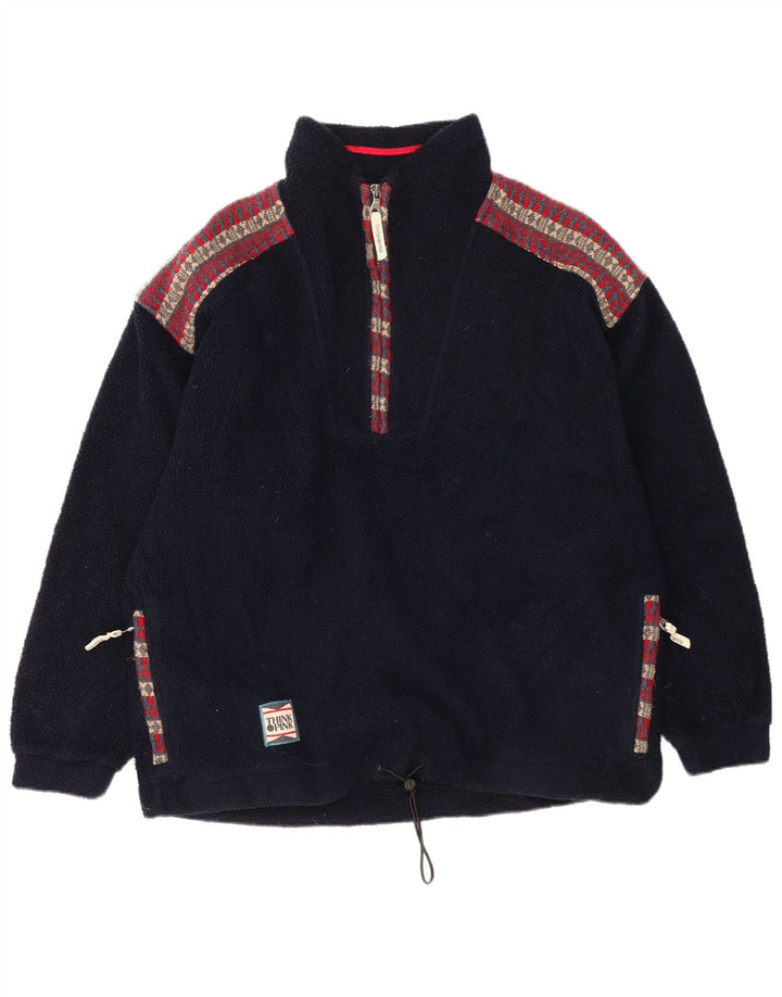 Tænk Pink Herre Zip Neck Fleece Jumper Large Navy Blue Geometrisk Polyester
