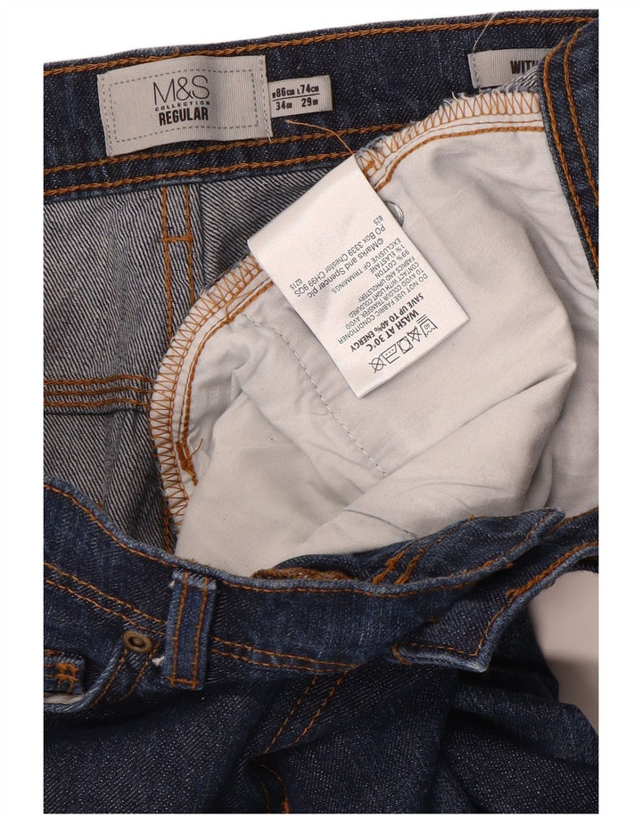 Marks & Spencer Herre Regular Straight Jeans W34 L29 Blå Bomuld