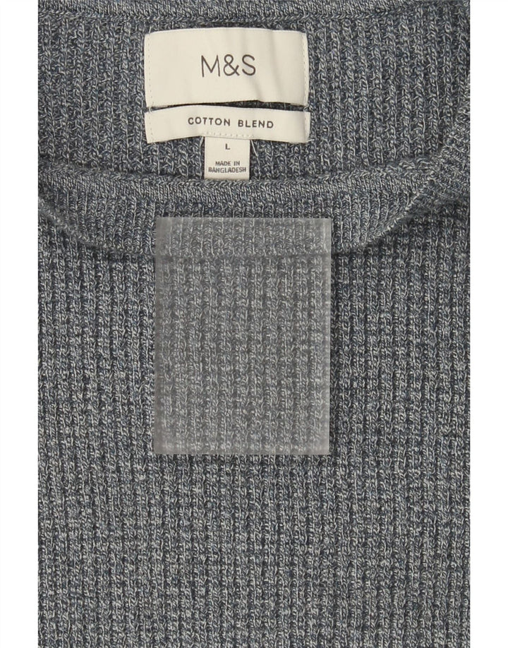 Marks & Spencer Herre Boat Neck Jumper Sweater Stor Grå Flecked Bomuld