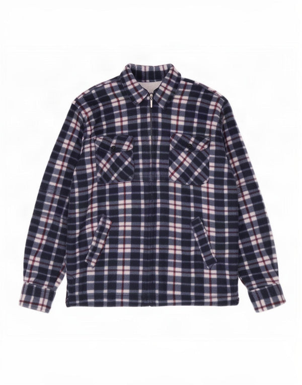 Vintage fleecejakke til mænd UK 42 XL marineblå plaid bomuld