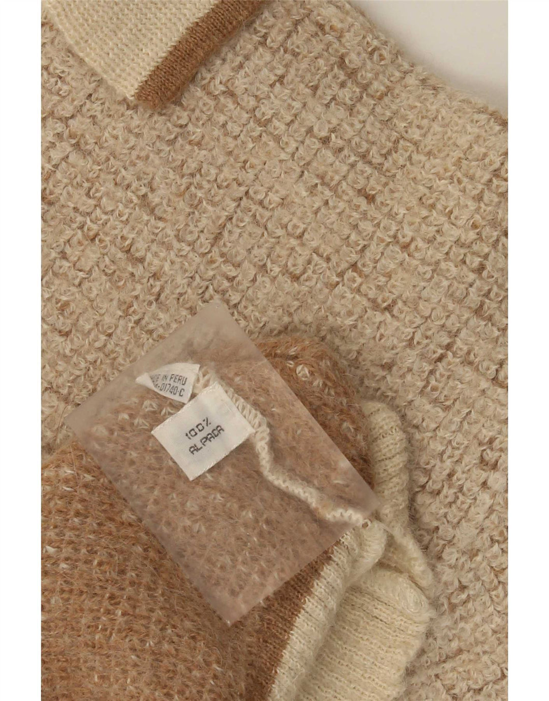 Vintage Herre Polo Neck Jumper Sweater Medium Beige Flecked Alpaca Wool
