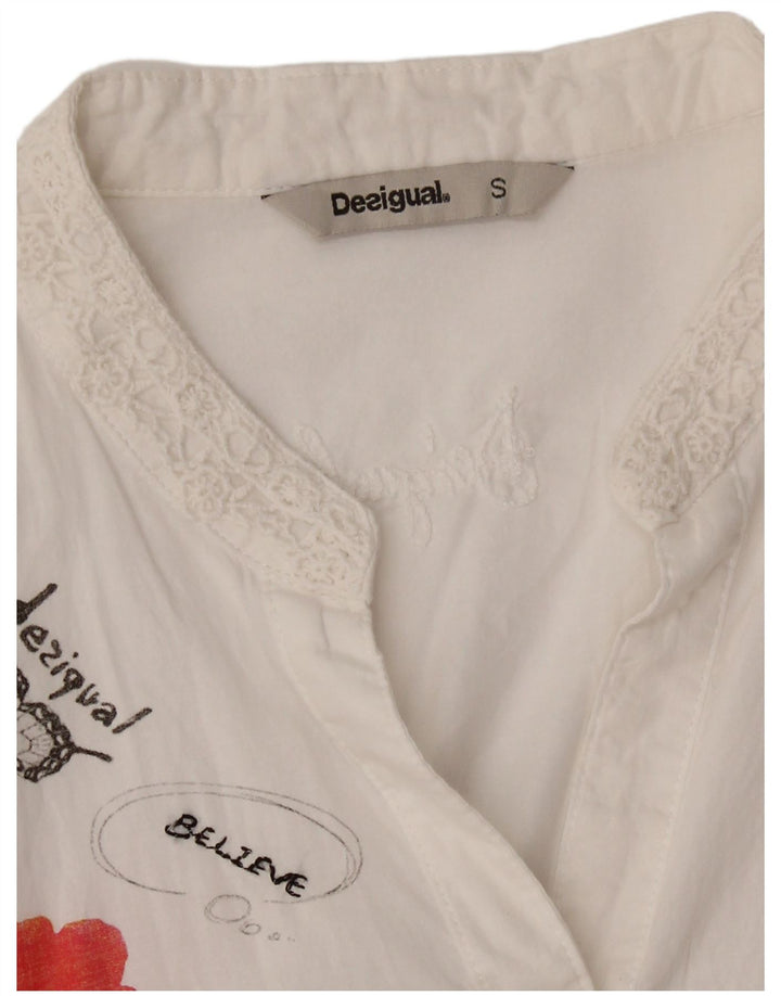 Desigual Dame grafisk skjorte bluse UK 10 Small White
