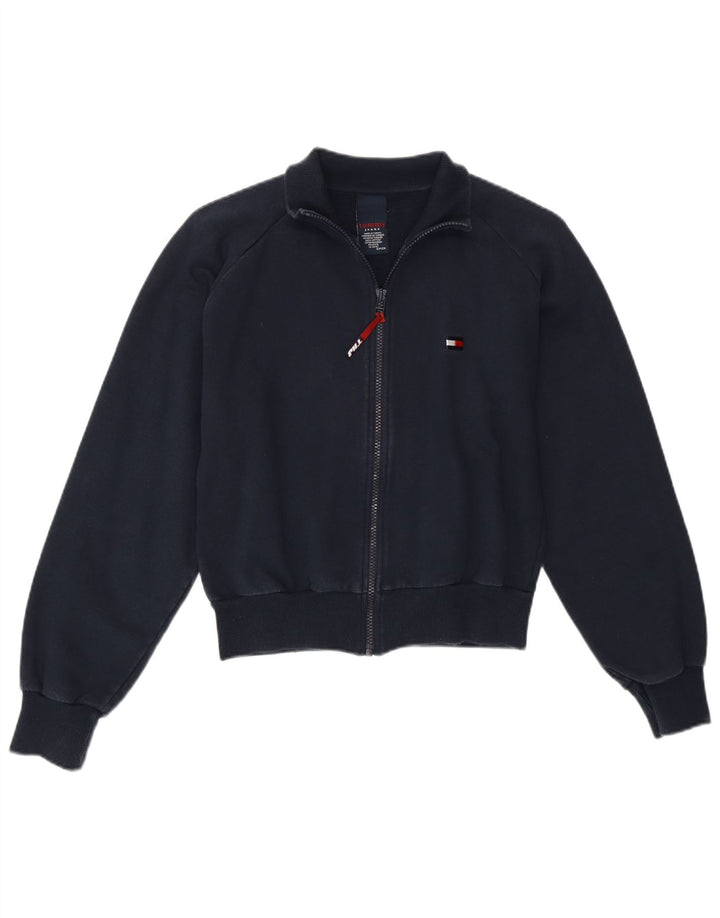 TOMMY HILFIGER Womens Crop Tracksuit Top Jacket UK 10 Small Navy Blue