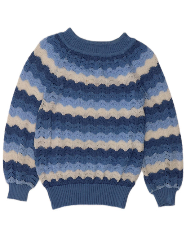 Vintage Dame Boat Neck Jumper Sweater UK 12 Mellem blå stribet