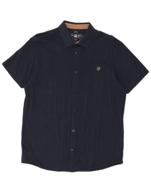 Harmont & Blaine Herre Kortærmet Regular Fit skjorte 3XL Navy Blue Cotton