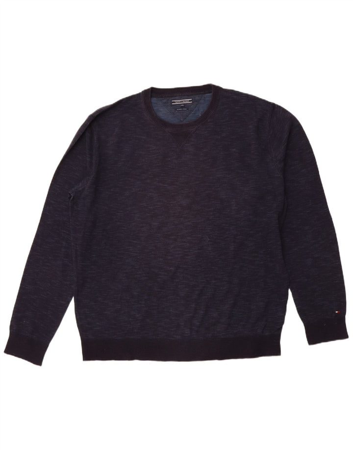 TOMMY HILFIGER Herre sweater med rund hals 2XL marineblå flækket bomuld