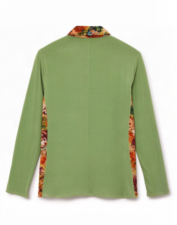 Vintage Dame Gennemsigtig Skjorte Bluse UK 14 Large Green Floral Polyester