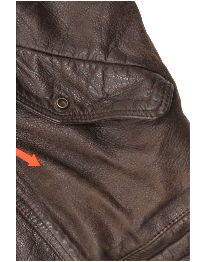 Vintage Womens Crop Oversized læderjakke IT 52 2XL Brunt læder