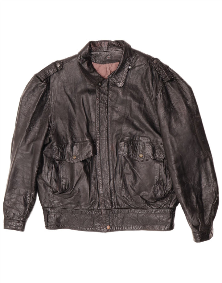 Vintage Herre Military Læderjakke IT 46 Lille Sort