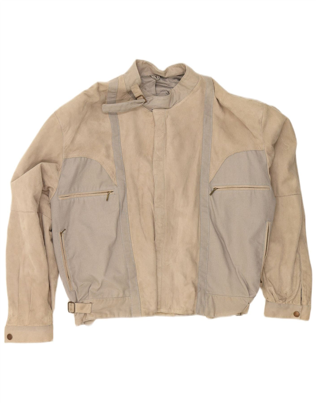 Vintage herre ruskind racerjakke IT 50 Large Beige Colourblock Læder