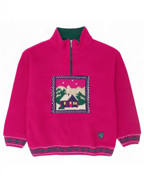 Silvy Womens grafisk lynlås hals Fleece Jumper UK 14 Large Pink Polyester