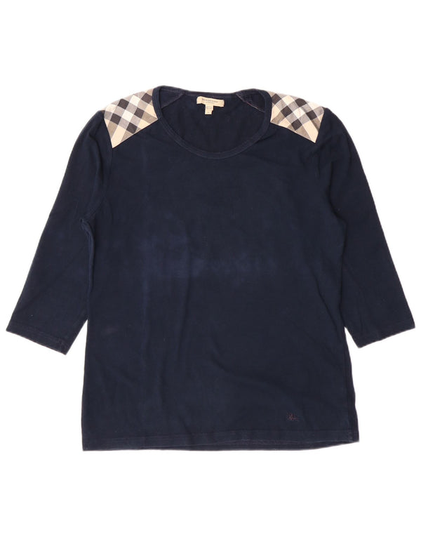 Burberry Dame Top 3/4 ærme UK 14 Large Navy Blue Colourblock Bomuld
