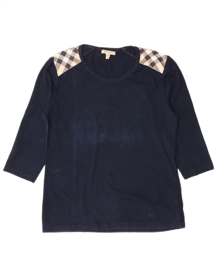 Burberry Dame Top 3/4 ærme UK 14 Large Navy Blue Colourblock Bomuld
