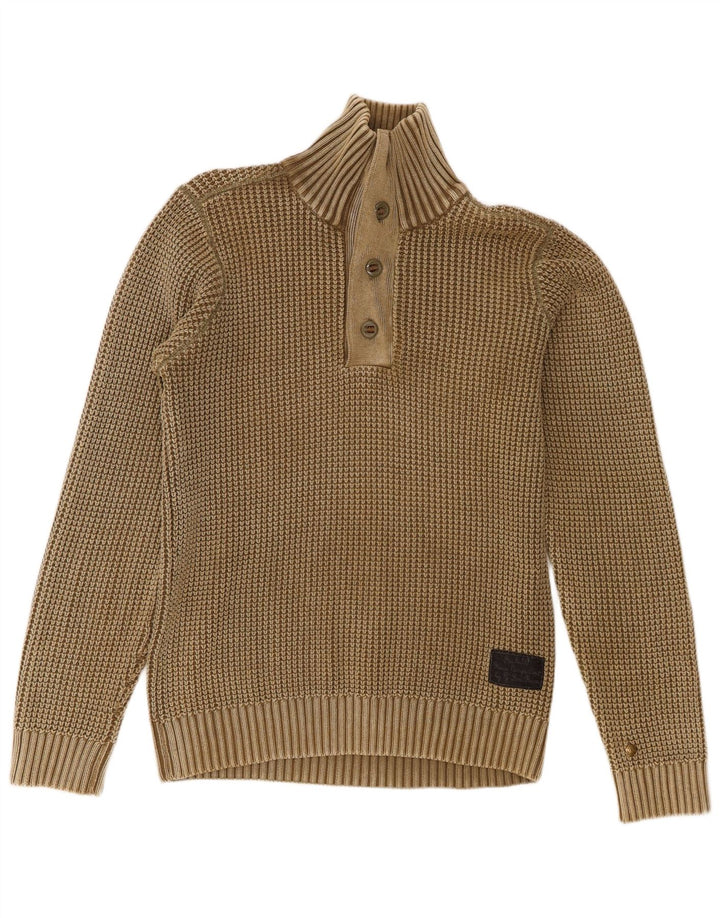 G-Star Herre Button Neck Jumper Sweater Stor Khaki Bomuld