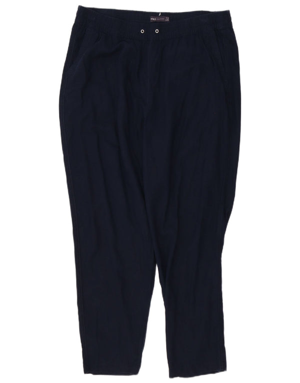 Marks & Spencer Kvinder Højtaljede Casual Bukser UK 18 XL W38 L28 Navy Blu