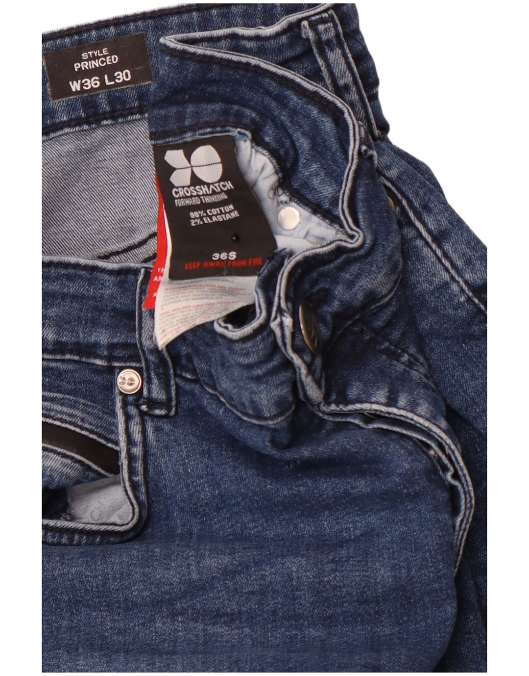 CROSSHATCH Dame Princed Straight Jeans W36 L30 Blå Bomuld