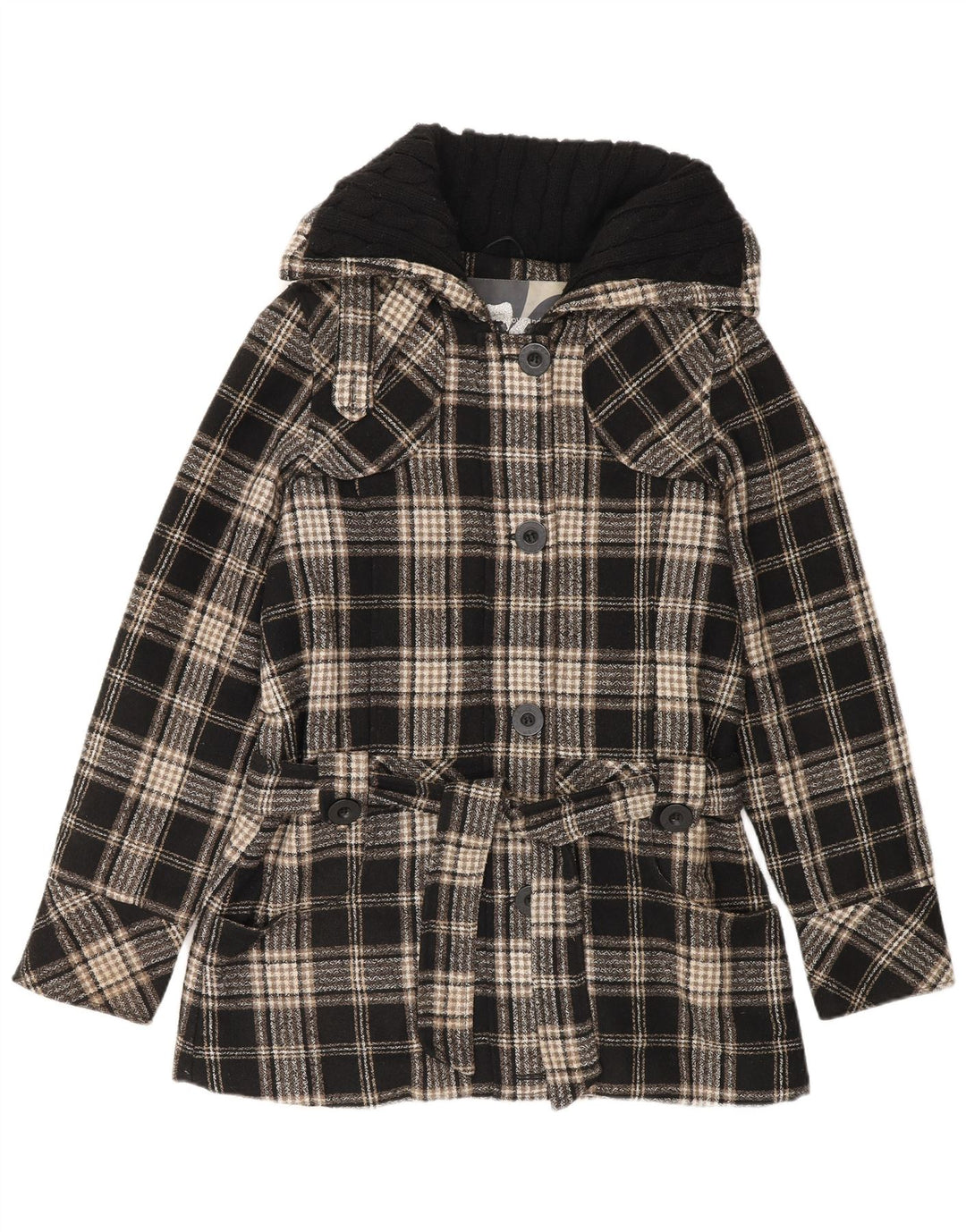 VINTAGE Womens Overcoat UK 14 Medium Black Check Acrylic