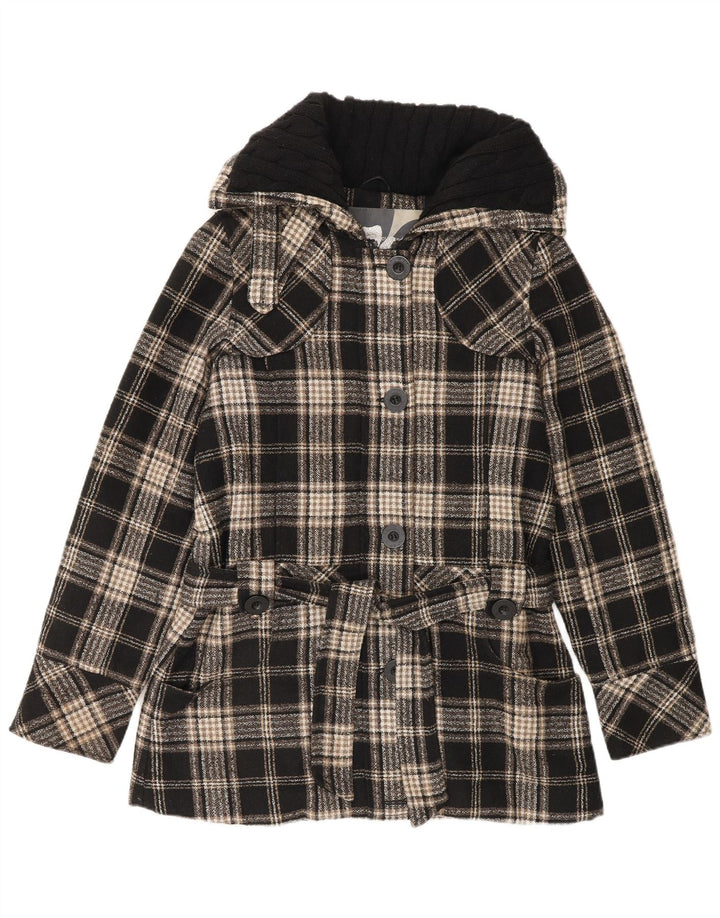 VINTAGE Womens Overcoat UK 14 Medium Black Check Acrylic