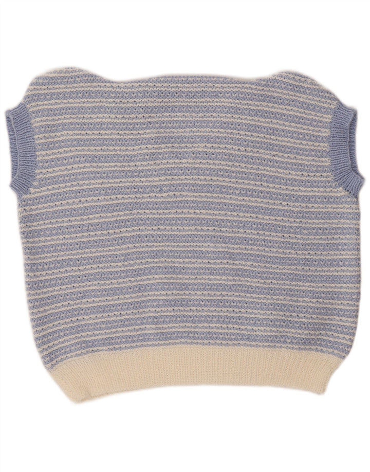 VINTAGE Dame Vest Tank Top UK 18 XL Blå Stribet