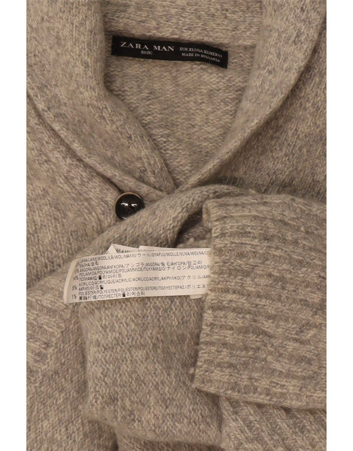 Zara Herre Shawl Neck Jumper Sweater XL Grå Uld