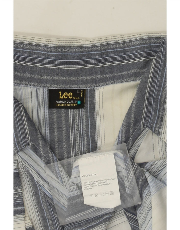 LEE Kortærmet Herre Pullover Shirt Stor blå stribet bomuld