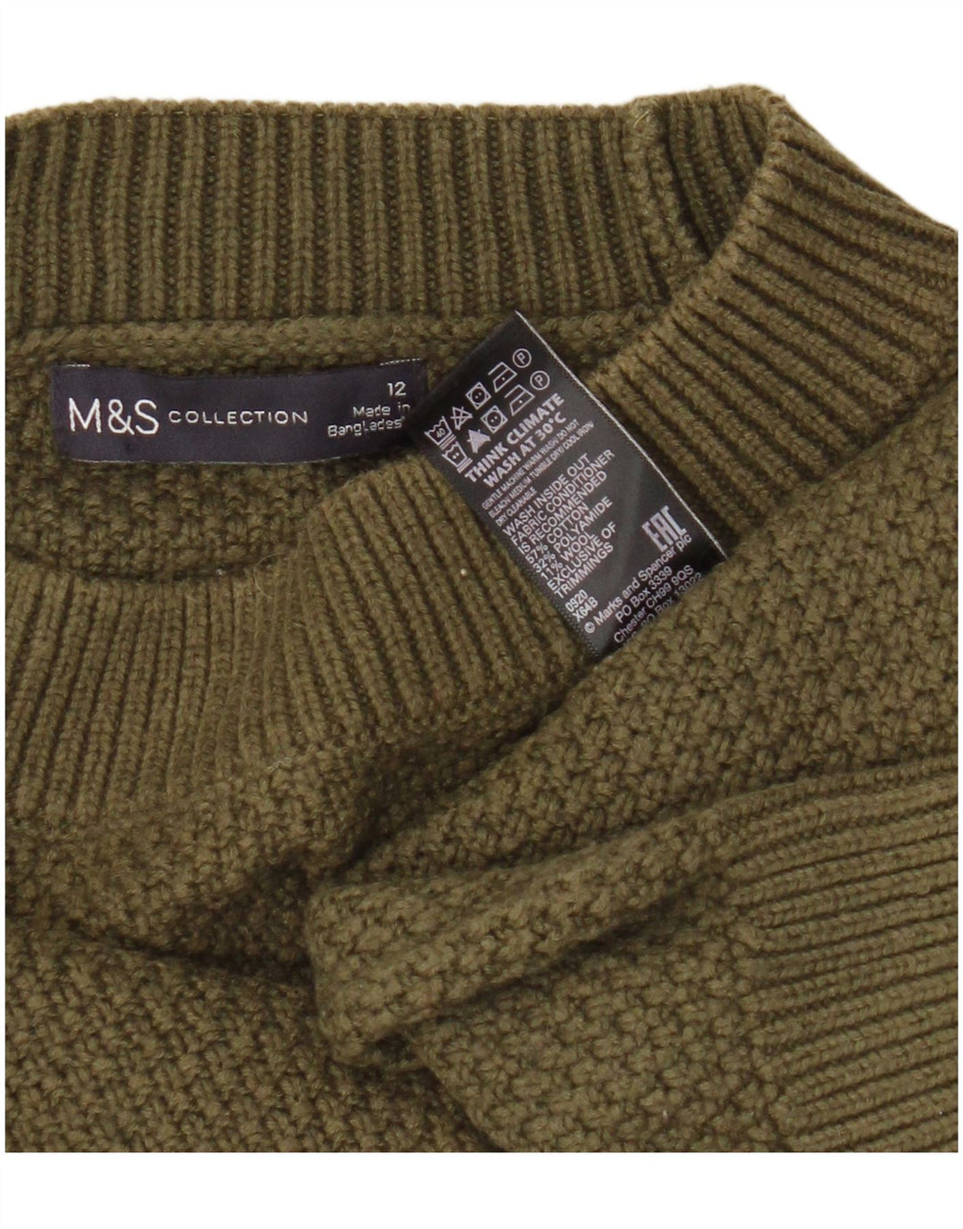 Marks & Spencer Dame sweater med rund hals DK 12 Medium Khaki Bomuld