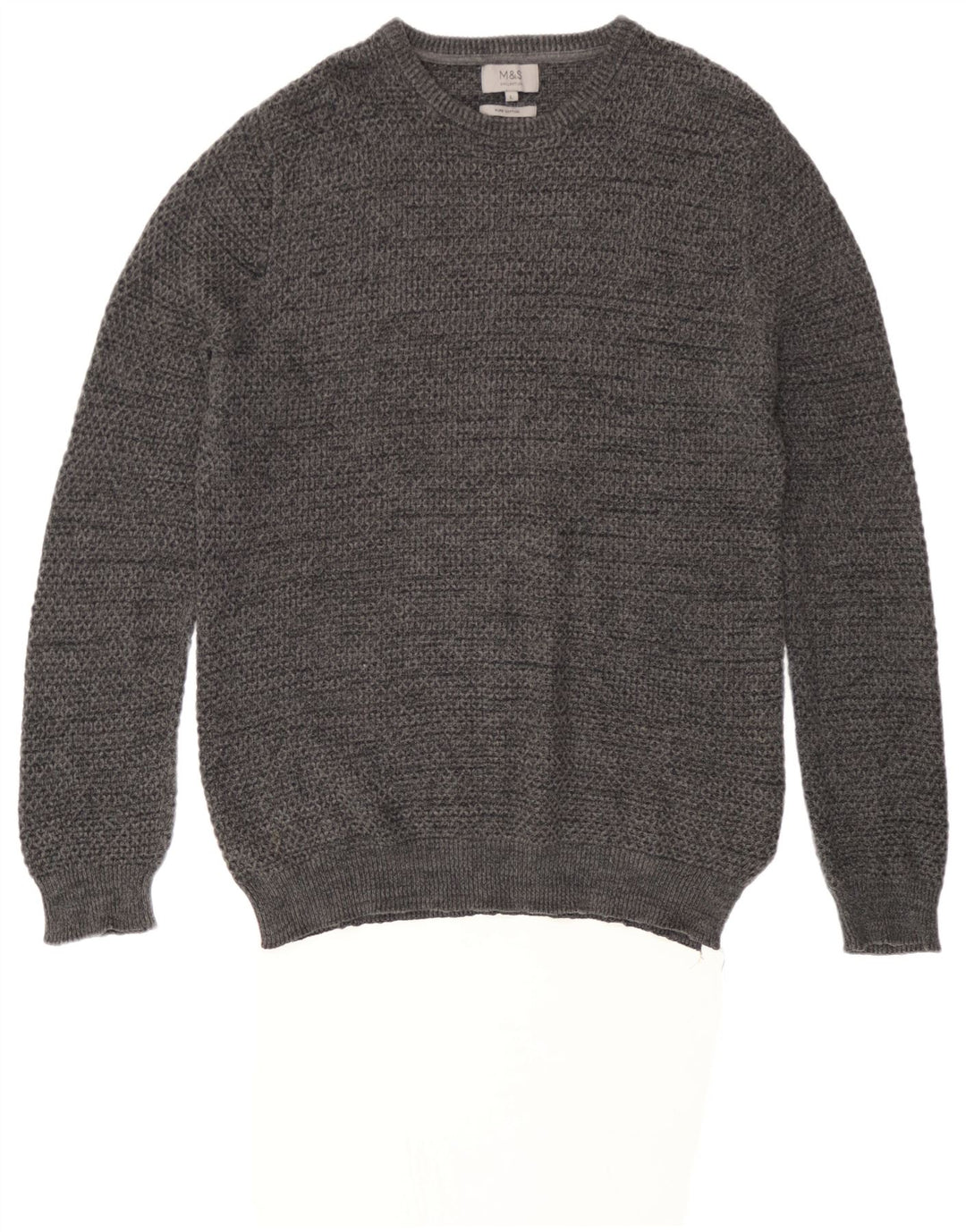 Marks & Spencer Herre sweater med rund hals, stor grå flækket bomuld