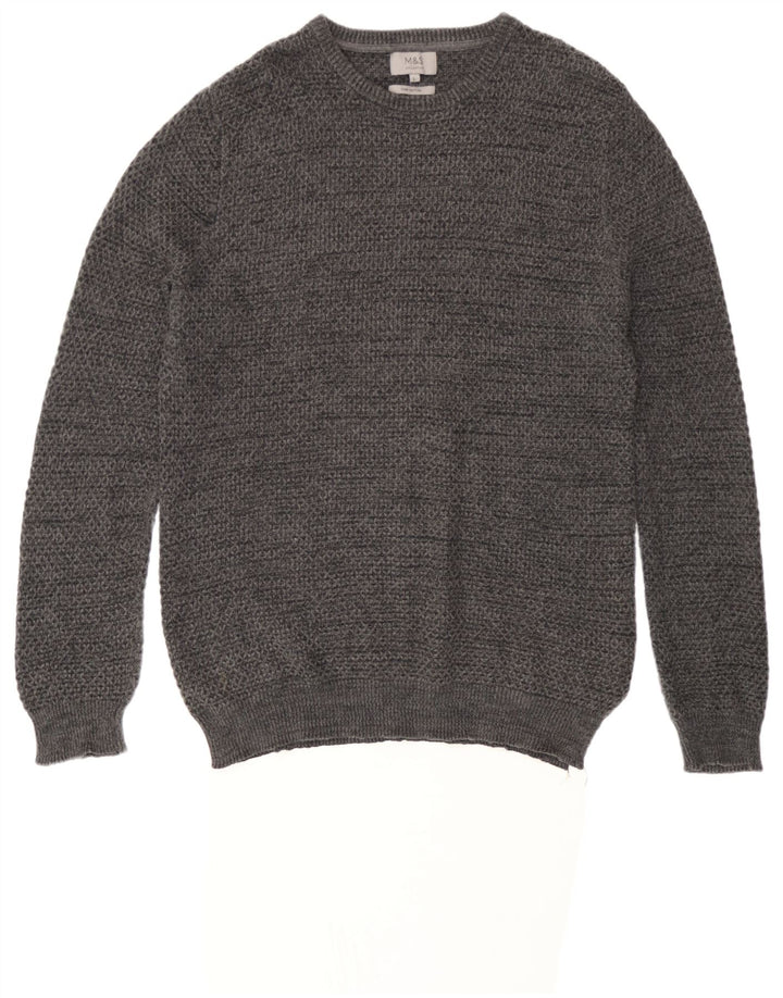 Marks & Spencer Herre sweater med rund hals, stor grå flækket bomuld