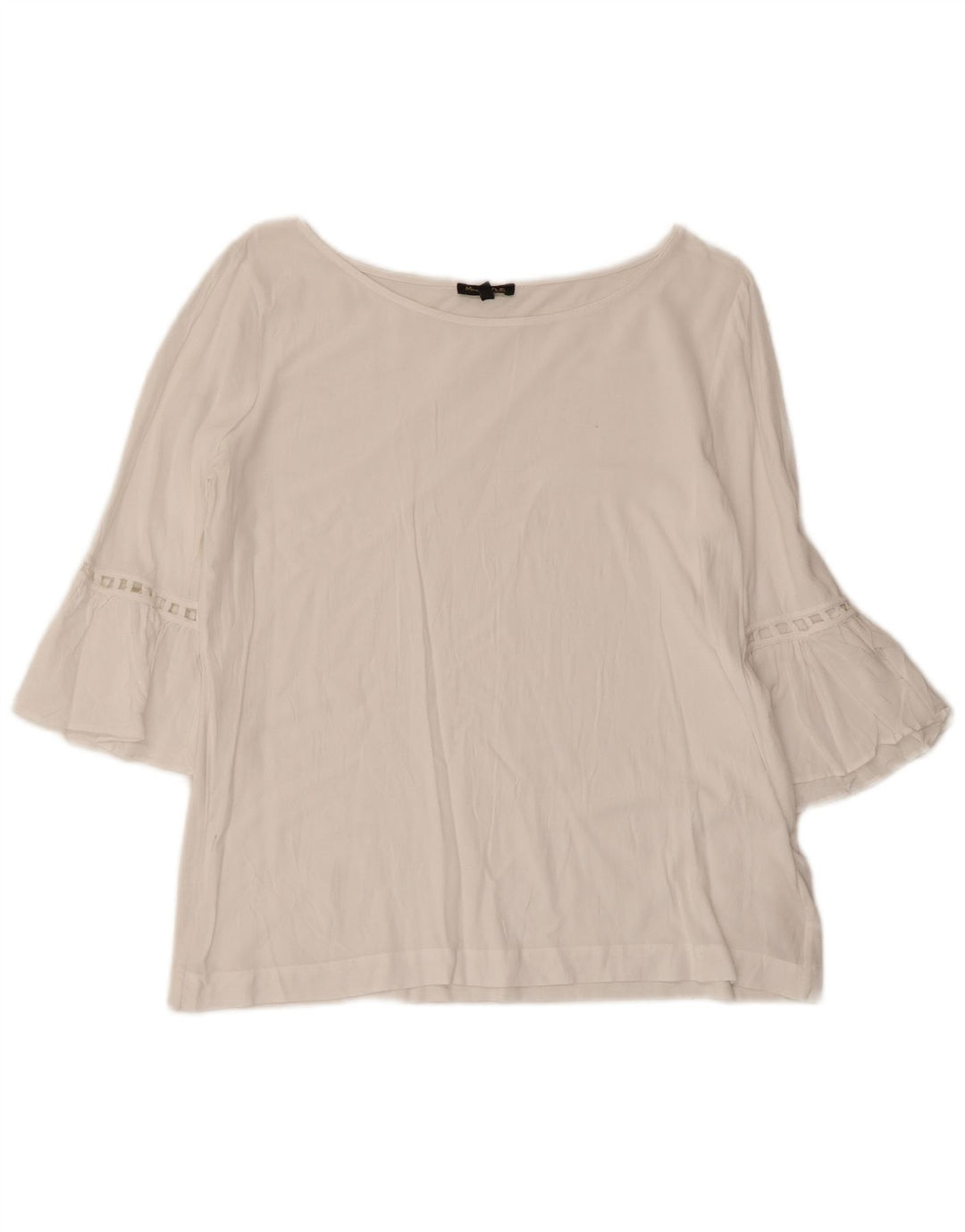 Massimo Dutti Dame Crop 3/4-ærmet blusetop UK 12 Medium White Viscose