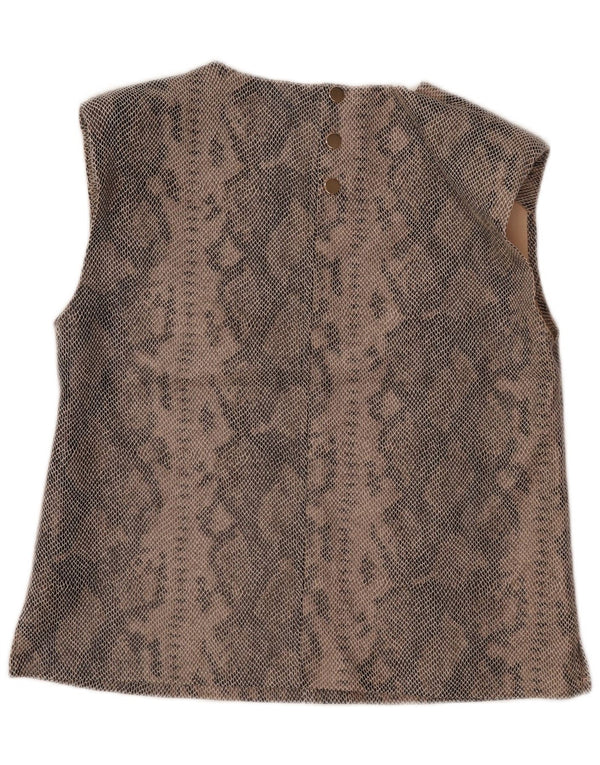 Zara Dame ærmeløs bluse Top UK 16 Large Beige Animal Print Bomuld